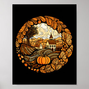 Poster Cottagecore Citrouille Fall Village Graphic fémini