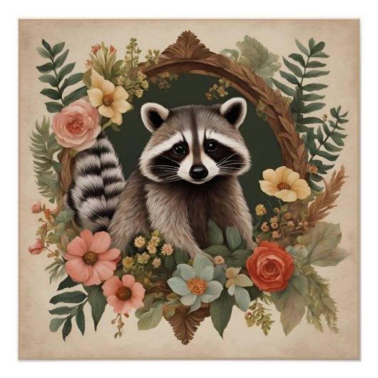 Poster Cottagecore Cute Raccoon (Devant)