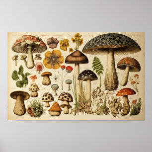 Poster Cottagecore de champignons vintages