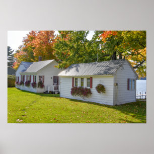 Poster Cottages au bord d'un lac au Vermont en Automne
