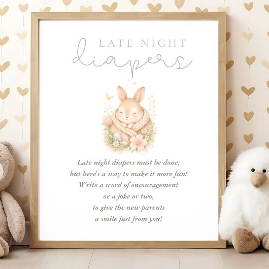 Poster Couche de nuit pour bébé Shower de Lapin Mignon