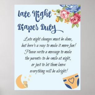 Poster couche de nuit service bleu baby shower signe de j
