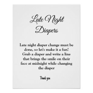 Poster couche tard la nuit jeu de baby shower