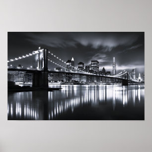 Poster Coucher de New York Pont de Brooklyn Monochrome Nu