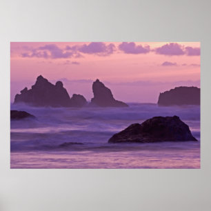 Poster Coucher de soleil à Bandon Beach Sea Stacks.
