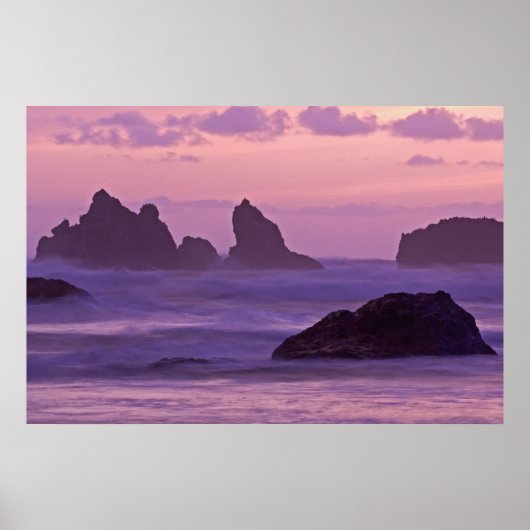Poster Coucher de soleil à Bandon Beach Sea Stacks. (Devant)