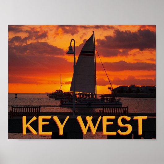 Poster Coucher de soleil à Key West avec des bateaux (Devant)