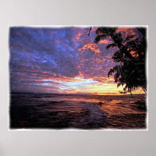 Poster Coucher de soleil à la plage...Poster et imprimer. (Devant)