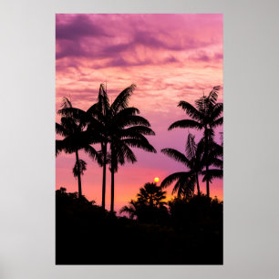 Poster Coucher de soleil à travers les palmiers