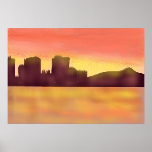 Poster Coucher de soleil à waikiki (Devant)