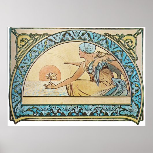 Poster Coucher de soleil Art Nouveau vintage (Devant)
