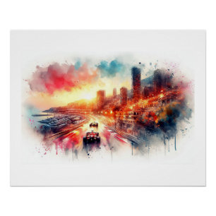 Poster Coucher de soleil au Grand Prix de Monaco,