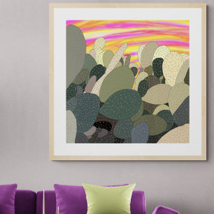 Poster Coucher de soleil au jardin Cactus