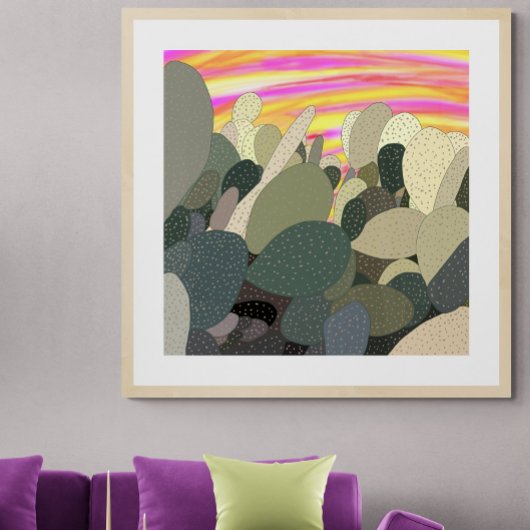 Poster Coucher de soleil au jardin Cactus