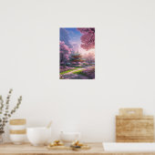 Poster Coucher de soleil au temple japonais (Cuisine)