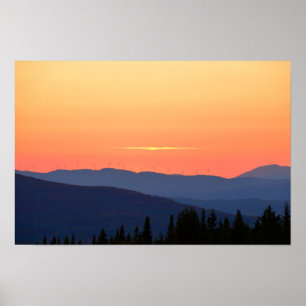 Poster Coucher de soleil au Vermont avec des éoliennes