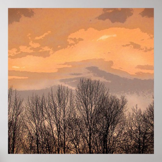 Poster Coucher de soleil avec arbres nus (Devant)