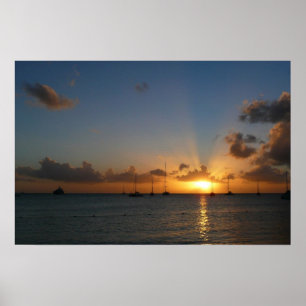 Poster Coucher de soleil avec voiliers Paysage tropical P