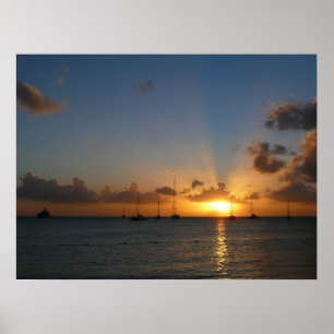 Poster Coucher de soleil avec voiliers Paysage tropical P