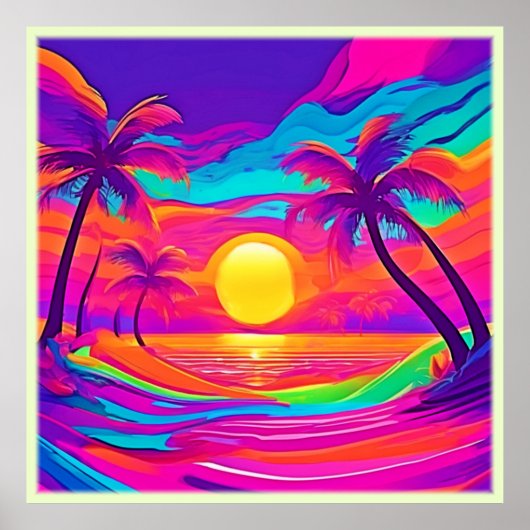 Poster Coucher de soleil bleu et orange (Devant)