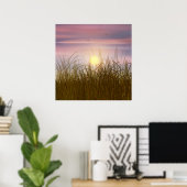 Poster Coucher de soleil champ de blé doré peinture à l'h (Bureau à domicile)