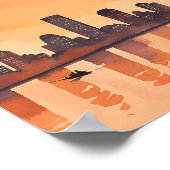 Poster Coucher de soleil Cityscape | Aquarelle Orange Cit (Coin)
