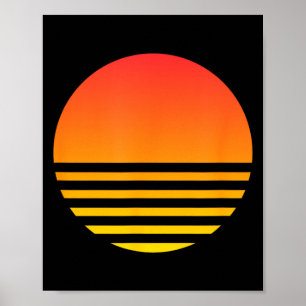 Poster Coucher de soleil cool été plage surf Rétro Vaporw