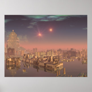 Poster Coucher de soleil dans Alien Water City 1 Imprimer