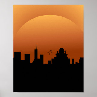 Poster coucher de soleil dans la ville