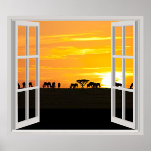 Poster Coucher de soleil dans le Serengeti