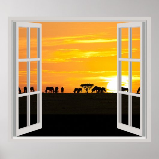 Poster Coucher de soleil dans le Serengeti (Devant)