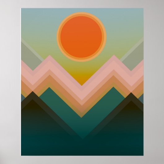 Poster Coucher de soleil dans les montagnes (Devant)