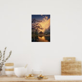 Poster Coucher de soleil dans un ancien temple en bois (Cuisine)