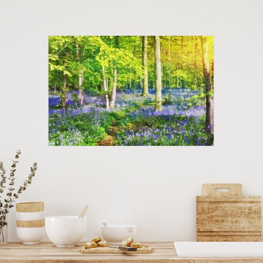 Poster Coucher de soleil dans une forêt bleue (Cuisine)