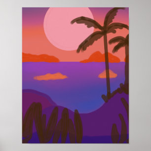 Poster Coucher de soleil dans une lagune isolée