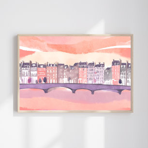 Poster Coucher de soleil dans une ville européenne Aqua