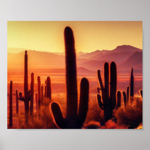 Poster Coucher de soleil de cactus du désert de l'Arizona