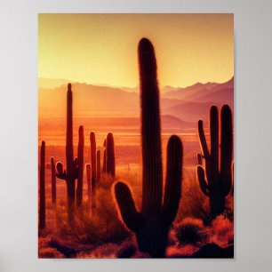 Poster Coucher de soleil de cactus du désert de l'Arizona