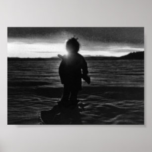 Poster Coucher de soleil de chasseur d'eskimo vintage USA