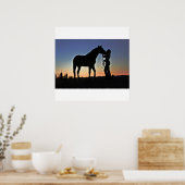 Poster Coucher de soleil de cow-girl et de cheval (Cuisine)