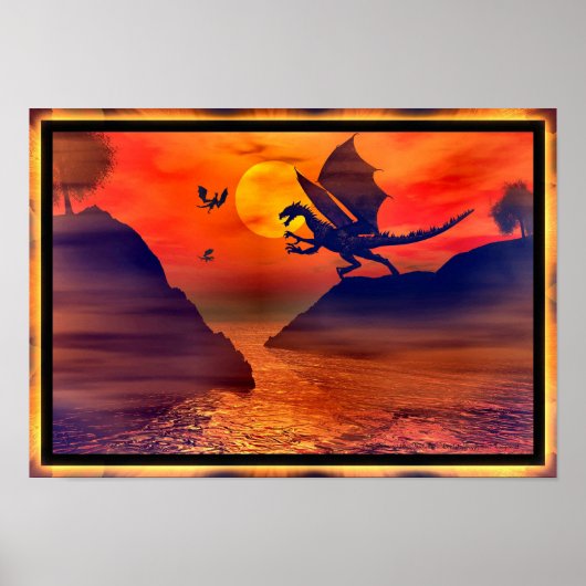 Poster Coucher de soleil de dragon (Devant)