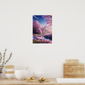 Poster Coucher de soleil de fleurs de cerisier de charme (Cuisine)