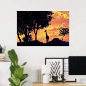 Poster coucher de soleil de girafe (Bureau à domicile)