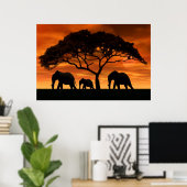 Poster Coucher de soleil de l'éléphant d'Acacia (Bureau à domicile)