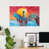 Poster COUCHER DE SOLEIL DE L'ÎLE Pélicane Brown (Bureau à domicile)