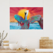Poster COUCHER DE SOLEIL DE L'ÎLE Pélicane Brown (Cuisine)