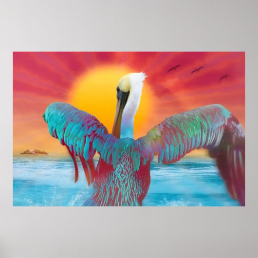 Poster COUCHER DE SOLEIL DE L'ÎLE Pélicane Brown (Devant)