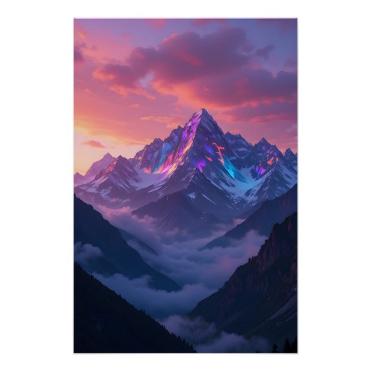 Poster Coucher de soleil de montagne Iridescente (Devant)