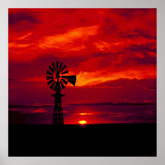 Poster Coucher de soleil de moulin (Devant)