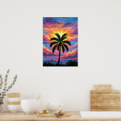 Poster Coucher de soleil de palmier chromatique (Cuisine)